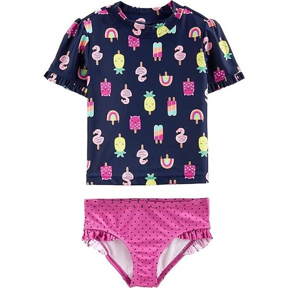 Simple Joys by Carters Girls 5T Pink Purple 2-Piece Rashguard Swimsuit Swim Suit - Picture 1 of 5